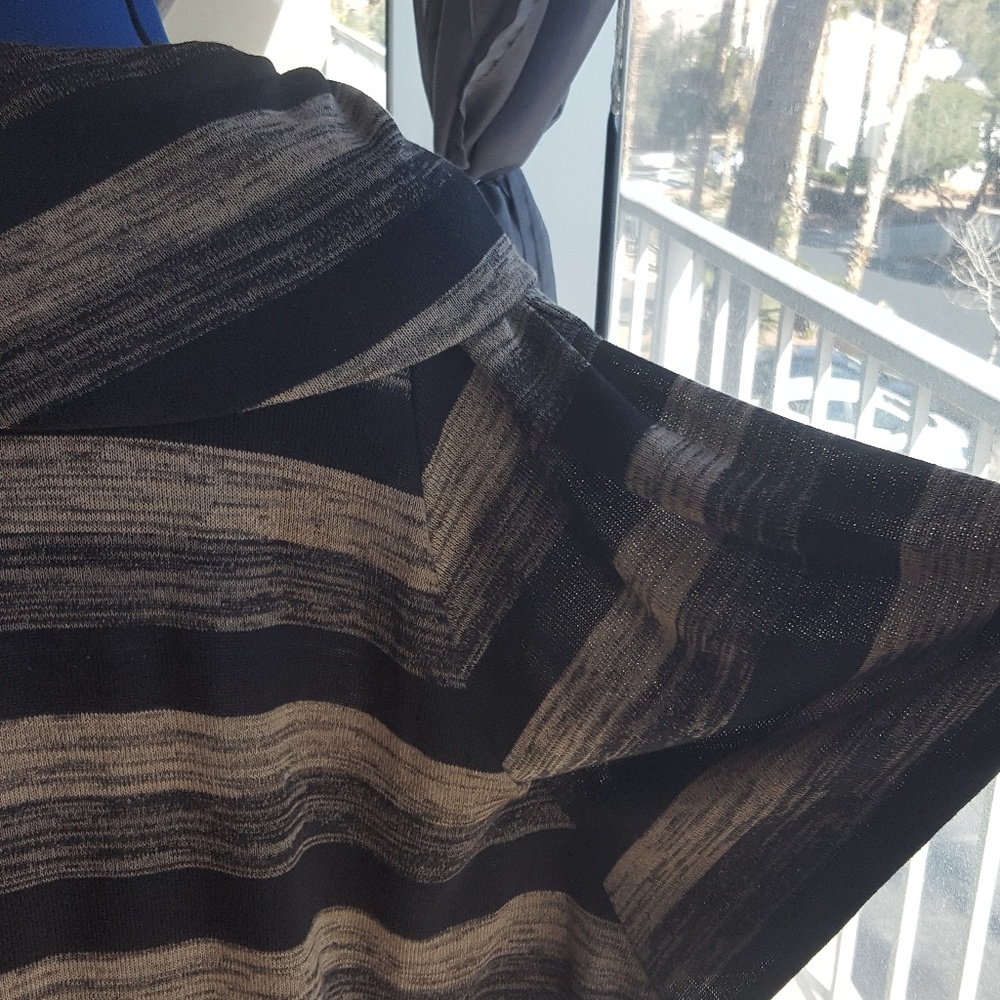 Sweater drape cowl neck black tan knit sz XL - Picture 7 of 8